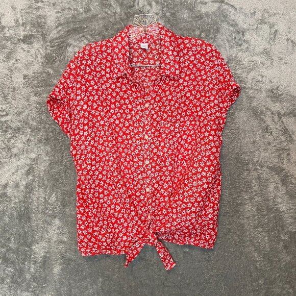 Old Navy Women Classic Bloomcore Ditzy Floral Retro Linen Cotton Button Shirt L - Picture 1 of 12